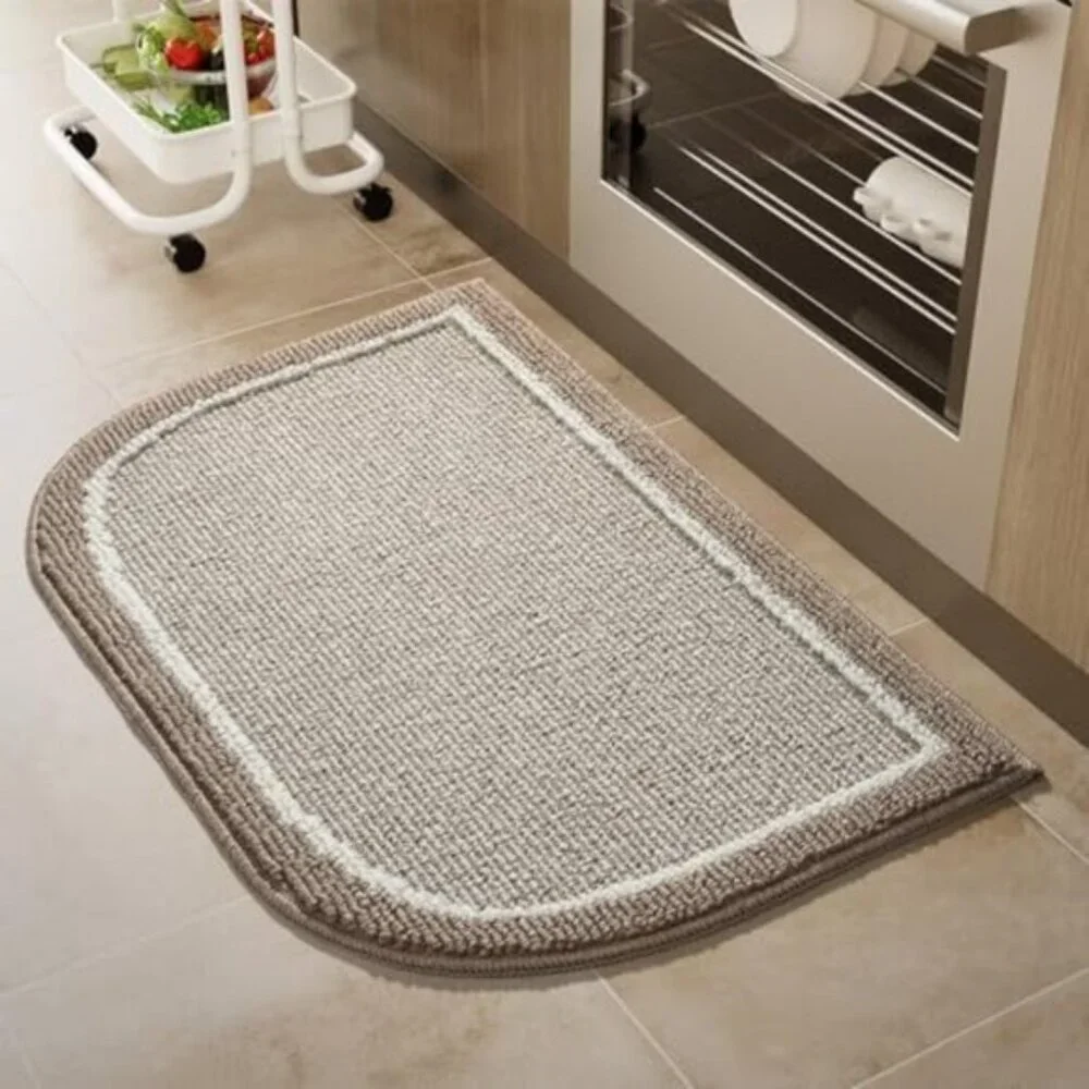 Non Slip Washable, Durable Dirt Resist Half Circle Rug Kitchen Mat 20 x 32 Beige